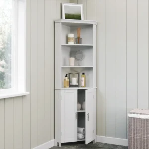 RiverRidge Somerset 26-in x 70-in x 18.31-in White Freestanding Corner Linen Cabinet