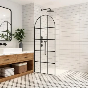 ROSWELL Aranaz 34 in. W x 78 in. H Fixed Single Panel Framed Shower Door in Matte Black with Clear Glass