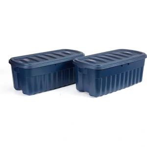 Rubbermaid Roughneck Durable Stackable 50 Gal Storage Totes, Dark Indigo Metallic, 2-Pack