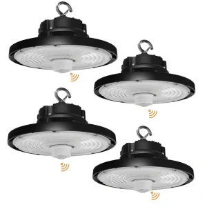 RUN BISON 10.24 in. Integrated UFO LED High Bay Light Fixture LED Commercial Lighting, Up to 22500 Lumens w/Motion Sensor (4-Pack)