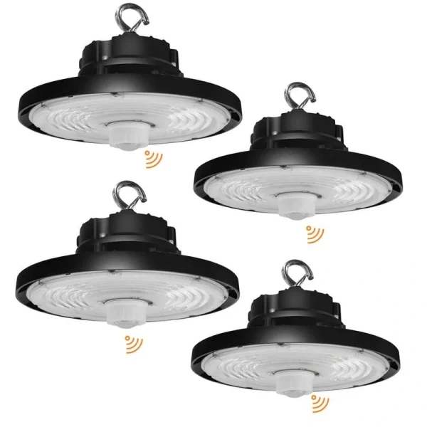 RUN BISON 10.24 in. Integrated UFO LED High Bay Light Fixture LED Commercial Lighting, Up to 22500 Lumens w/Motion Sensor (4-Pack)
