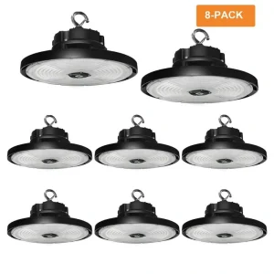RUN BISON 12.6 in. Integrated UFO LED High Bay Light Fixture Garage Light, 3000/4000/5000K, 0-Volt to 10-Volt (8-Pack)