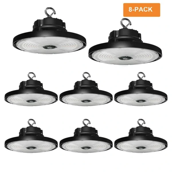 RUN BISON 12.6 in. Integrated UFO LED High Bay Light Fixture Garage Light, 3000/4000/5000K, 0-Volt to 10-Volt (8-Pack)