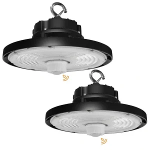 RUN BISON 12.6 in. Integrated UFO LED High Bay Light Fixture LED Commercial Lighting, Up to 36000 Lumens w/Motion Sensor (2-Pack)