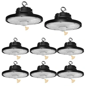 RUN BISON 12.6 in. Integrated UFO LED High Bay Light Fixture LED Commercial Lighting, Up to 36000 Lumens w/Motion Sensor (8-Pack)