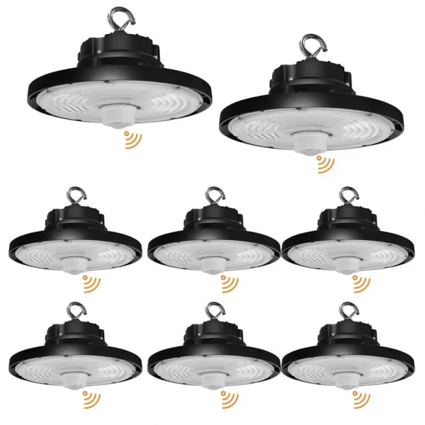 RUN BISON 12.6 in. Integrated UFO LED High Bay Light Fixture LED Commercial Lighting, Up to 36000 Lumens w/Motion Sensor (8-Pack)