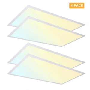 RUN BISON 2 ft. x 4 ft. White Integrated LED Flat Panel Troffer Light Fixture at 5500 Lumens, 3500/4000/5000K Selectable (4-Pack)