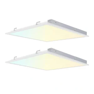 RUN BISON 2-PACK 2 ft. x 2 ft. Dimmable White CCT And Wattage Selectable Integrated LED Back-Lit Panel Light, 2750-3300-4400Lumens