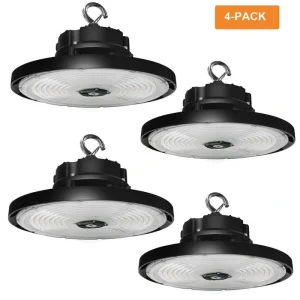 RUN BISON 4-Pack 12.6 in. Integrated UFO LED High Bay Light Fixture LED Commercial lighting, up to 36000 Lumen, 0-10V Dimmable