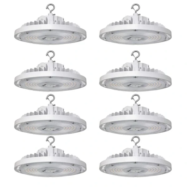 RUN BISON 8-Pack 10.6 in. White 450-Watt Equivalent Integrated LED UFO High Bay Light Fixture, 5000K 21750Lumens, 0-10V Dimmable