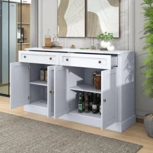 Runesay 60 in. W x 15.7 in. D x 33.9 in. H White MDF Ready to Assemble Kitchen Cabinet Sideboard with 2 Drawers and 4 Doors