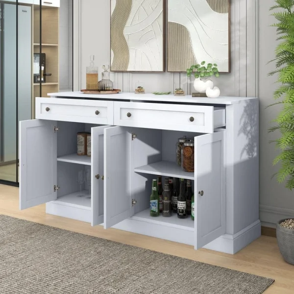 Runesay 60 in. W x 15.7 in. D x 33.9 in. H White MDF Ready to Assemble Kitchen Cabinet Sideboard with 2 Drawers and 4 Doors