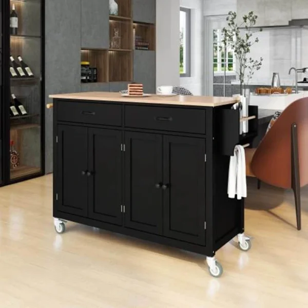 Runesay Black Mdf Base with Mdf Wood Top Rolling Kitchen Island (18.5-in x 54.33-in x 36.22-in) T726918092