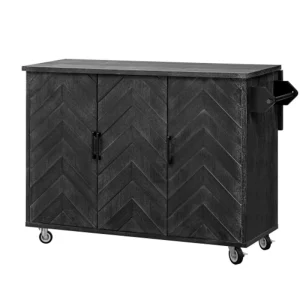 Runesay Black Mdf Base with Mdf Wood Top Rolling Kitchen Island (29.5-in x 51.2-in x 36.2-in)