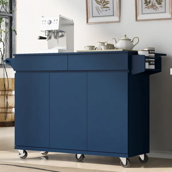 Runesay Blue Wood Base with Wood Top Rolling Kitchen Island (27.56-in x 53.15-in x 36.33-in)