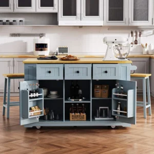 Runesay Gray Mdf Base with Mdf Wood Top Rolling Kitchen Island (29.52-in x 53.14-in x 36.4-in) T726918105