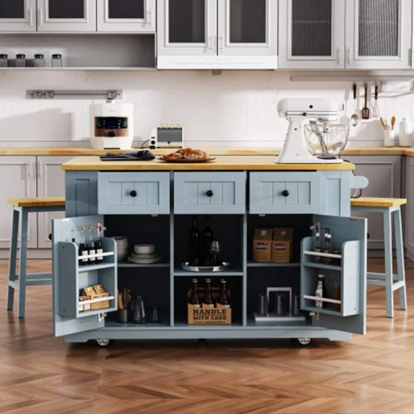 Runesay Gray Mdf Base with Mdf Wood Top Rolling Kitchen Island (29.52-in x 53.14-in x 36.4-in) T726918105