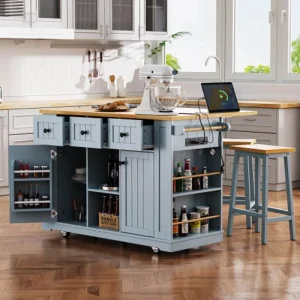 Runesay Gray Mdf Base with Mdf Wood Top Rolling Kitchen Island (29.52-in x 53.14-in x 36.4-in) T726918106