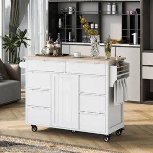 Runesay White Mdf Base with Mdf Wood Top Rolling Kitchen Island (18.5-in x 53.15-in x 37-in)