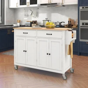 Runesay White Mdf Base with Mdf Wood Top Rolling Kitchen Island (18.5-in x 54.33-in x 36.22-in)