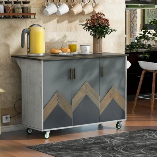 Runesay White Mdf Base with Mdf Wood Top Rolling Kitchen Island (25.7-in x 51.57-in x 36.7-in)