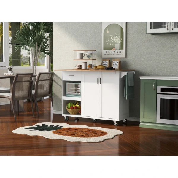 Runesay White Mdf Base with Mdf Wood Top Rolling Kitchen Island (33.2-in x 49.02-in x 37.54-in)