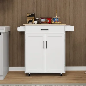 Runesay White Wood Base with Wood Top Rolling Kitchen Island (17.72-in x 28.74-in x 36.22-in)