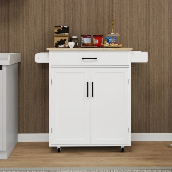 Runesay White Wood Base with Wood Top Rolling Kitchen Island (17.72-in x 28.74-in x 36.22-in)
