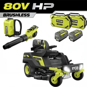 RYOBI 30 in. 80-Volt HP Brushless Battery Electric Cordless Zero Turn Mower, Blower, Backpack Battery – Batteries and Chargers