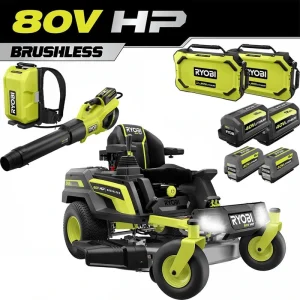RYOBI 42 in. 80-Volt HP Brushless Battery Electric Cordless Zero Turn Mower, Blower, Backpack Battery – Batteries and Chargers