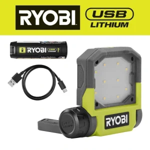 RYOBI 500 Lumens LED USB Lithium Pivoting Flip Light Kit 3-Mode with Battery and Charging Cable