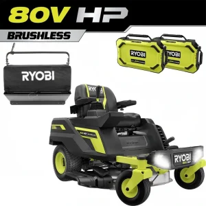RYOBI 80V HP Brushless 30 in. Battery Electric Cordless Zero Turn Mower with Bagger, (2) 80V 10 Ah Batteries, Charger
