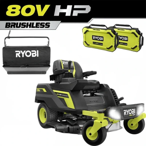 RYOBI 80V HP Brushless 30 in. Battery Electric Cordless Zero Turn Mower with Bagger, (2) 80V 10 Ah Batteries, Charger