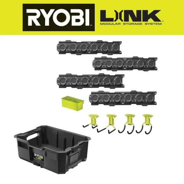 RYOBI LINK Tool Crate with LINK 7-Piece Wall Storage Kit and LINK Wall Rails (2-Pack)