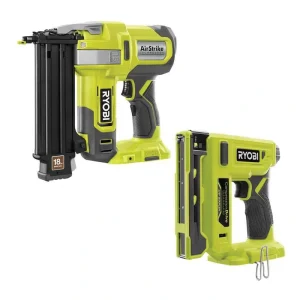 RYOBI ONE+ 18V 18-Gauge Cordless AirStrike Brad Nailer with Cordless Compression Drive 3/8 in. Crown Stapler (Tools Only)