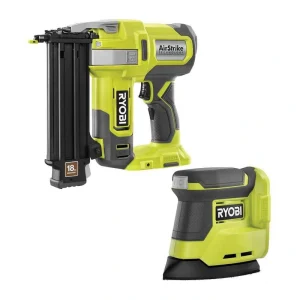 RYOBI ONE+ 18V 18-Gauge Cordless AirStrike Brad Nailer with Cordless Corner Cat Finish Sander