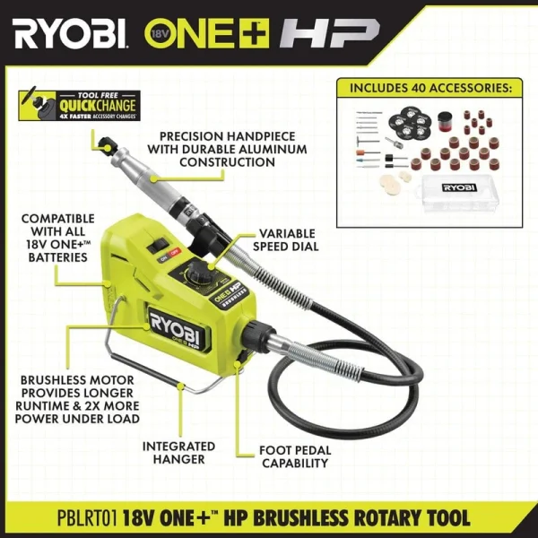 RYOBI ONE+ 18V Cordless 2-Tool Combo Kit with ONE+ HP Brushless Rotary Tool and Cordless Magnifying Clamp Light (Tools Only)