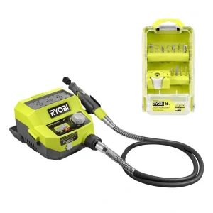 RYOBI ONE+ 18V Cordless Rotary Tool Station (Tool Only) with Rotary Tool 16-Piece Carving and Engraving Kit