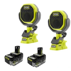 RYOBI ONE+ 18V Cordless VERSE Clamp Speaker (2-Pack) with 6.0 Ah HIGH PERFORMANCE Battery (2-Pack)
