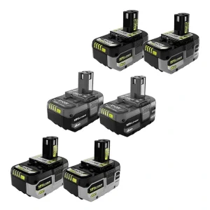 RYOBI ONE+ 18V HIGH PERFORMANCE Lithium-Ion (2) 4.0 Ah and (2) 6.0 Ah Batteries with (2) 4.0 Ah Lithium-Ion Batteries