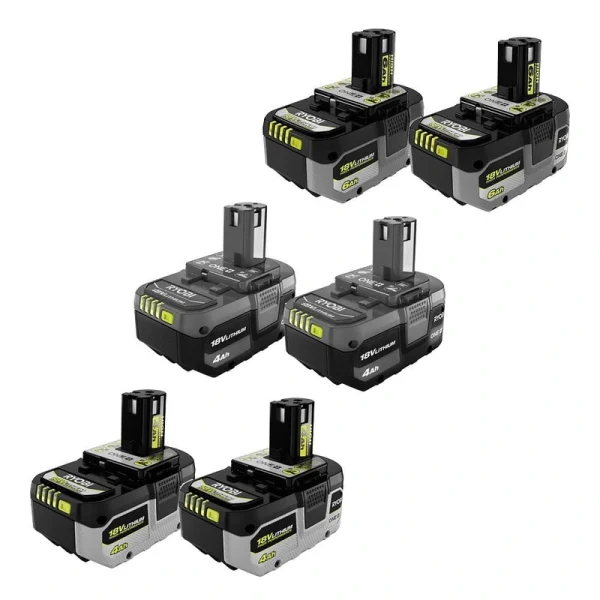 RYOBI ONE+ 18V HIGH PERFORMANCE Lithium-Ion (2) 4.0 Ah and (2) 6.0 Ah Batteries with (2) 4.0 Ah Lithium-Ion Batteries