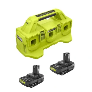 RYOBI ONE+ 18V Lithium-Ion 2.0 Ah Compact Battery (2-Pack) with 6-Port Charger
