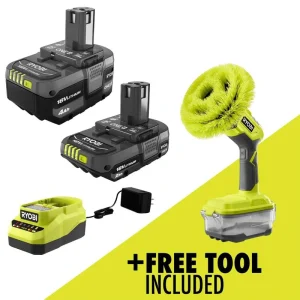 RYOBI ONE+ 18V Lithium-Ion Kit with 2.0 Ah and 4.0 Ah Batteries, Charger, and Free ONE+ 18V Cordless Power Scrubber