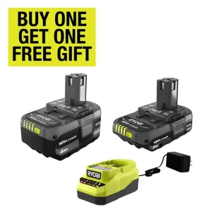 RYOBI ONE+ 18V Lithium-Ion Starter Kit with 2.0 Ah Battery, 4.0 Ah Battery, and Charger