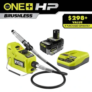 RYOBI ONE+ HP 18V 6.0 Ah Lithium-Ion HIGH PERFORMANCE Battery and Charger Kit with ONE+ HP 18V Brushless Cordless Rotary Tool
