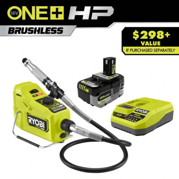 RYOBI ONE+ HP 18V 6.0 Ah Lithium-Ion HIGH PERFORMANCE Battery and Charger Kit with ONE+ HP 18V Brushless Cordless Rotary Tool