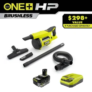 RYOBI ONE+ HP 18V 6.0 Ah Lithium-Ion HIGH PERFORMANCE Battery and Charger Kit with ONE+ HP 18V Brushless Jobsite Hand Vacuum