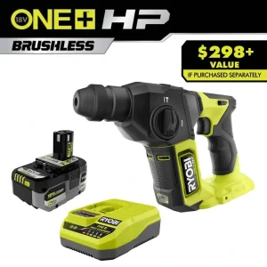 RYOBI ONE+ HP 18V 6.0 Ah Lithium-Ion HIGH PERFORMANCE Battery and Charger Kit with ONE+ HP 18V Brushless SDS Rotary Hammer