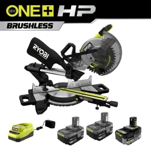 RYOBI ONE+ HP 18V Brushless Cordless 10 in. Sliding Compound Miter Saw Kit with (3) 4.0 Ah Batteries and Charger
