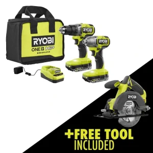 RYOBI ONE+ HP 18V Brushless Cordless 2-Tool Combo Kit w/(2) 2.0 Ah Batteries, Charger, Bag, and FREE 5-1/2 in. Circular Saw